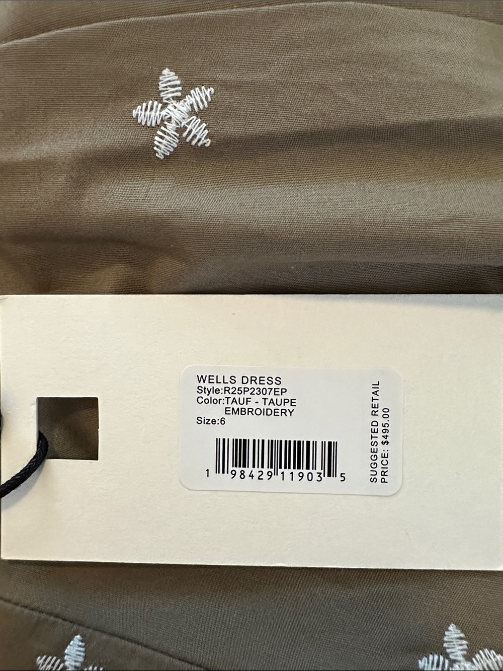STAUD Taupe Midi Dress with White Floral Embroidery - Picture 10 of 10